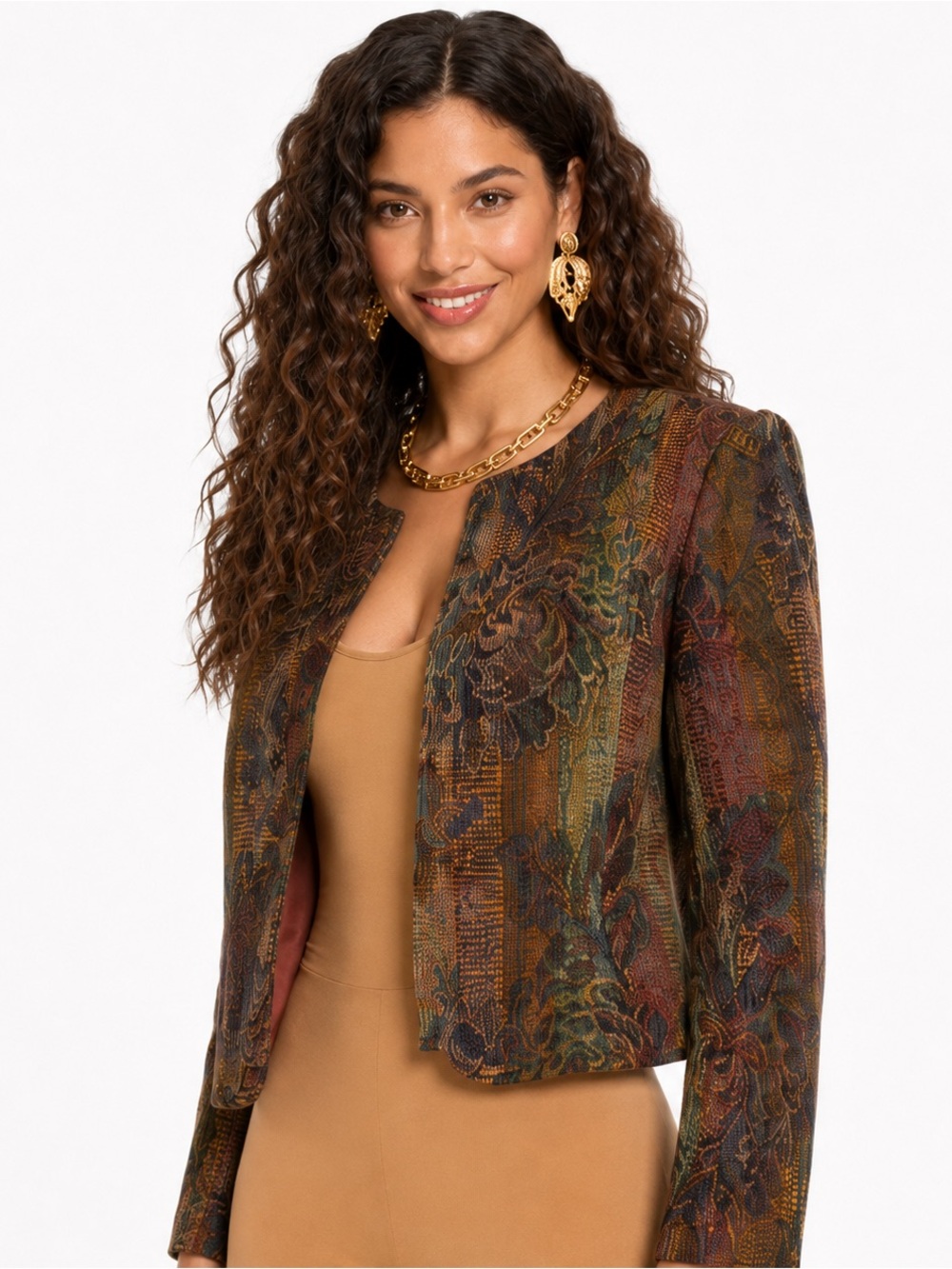 Vintage 80s Tapestry Texture Blazer Women SZ M Art Deco Cottagecore Grandmacore